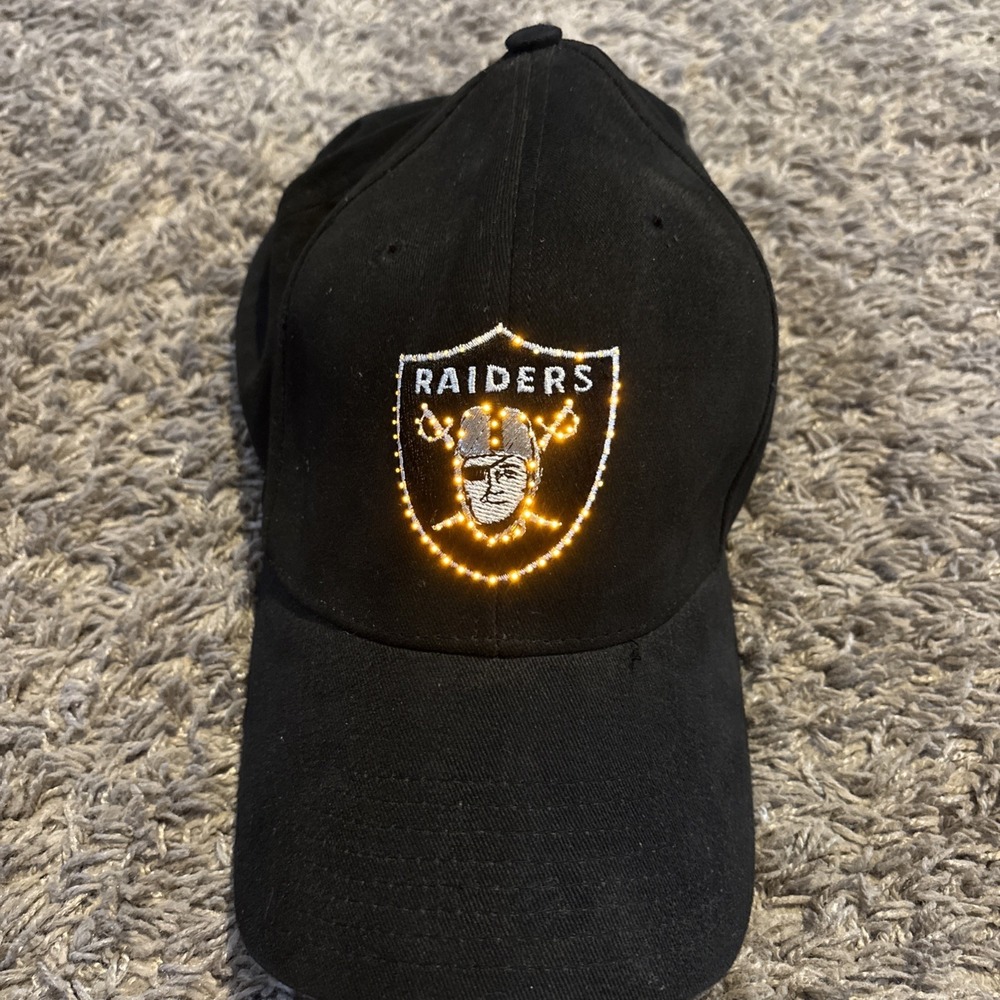 NFL Los Angeles Oakland Raiders Logo 7 Black Adjustable LIGHT UP Hat Vintage New